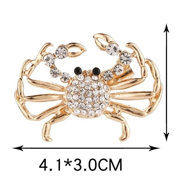 🔥2/$20 Crab Brooch Rhinestone Crab Pin Gold Tone - Picture 6 of 9